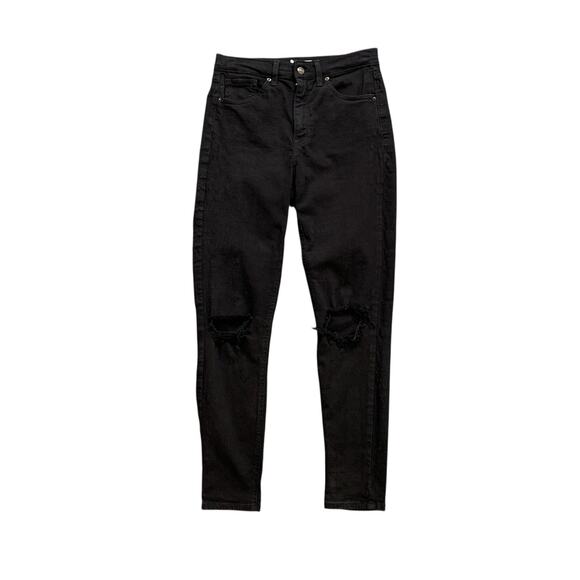 Topshop Jeans Womens 28 Black Jamie Distressed High Rise Ripped Knee Skinny - Picture 1 of 11